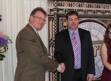 Carwyn Ellis, from Harper Adams, congratulates runner-up Shaun Carter Carwyn Ellis, from Harper Adams, congratulates runner-up Shaun Carter