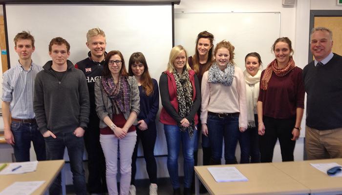 Teddy Searight, far left, with students and Simon Keeble