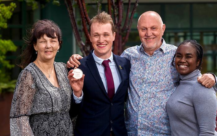  Jack Perry with his parents, David and Lorraine Perry, and girlfriend, Umulkhaire Muhammed.