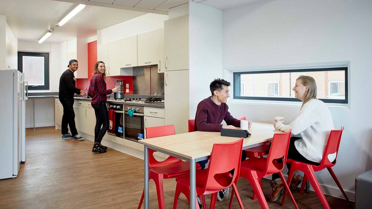 Shared kitchen facilities with social and dining spaces, Barnes Hall